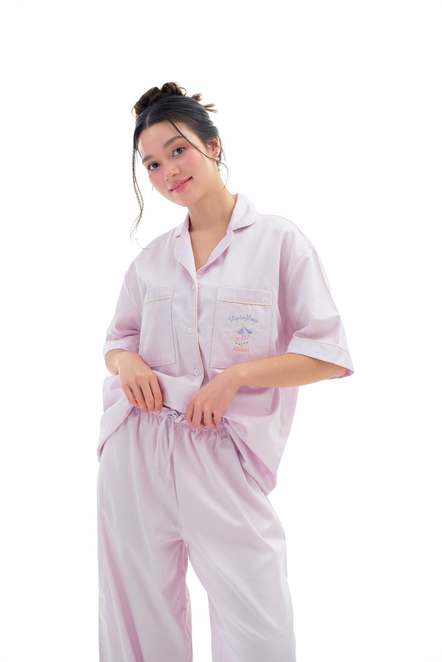 泰國人氣睡衣 Slip To Sleep | Lullaby 粉紫短袖上衣＋長褲 🎠  #無需穿胸罩 #全棉材質
