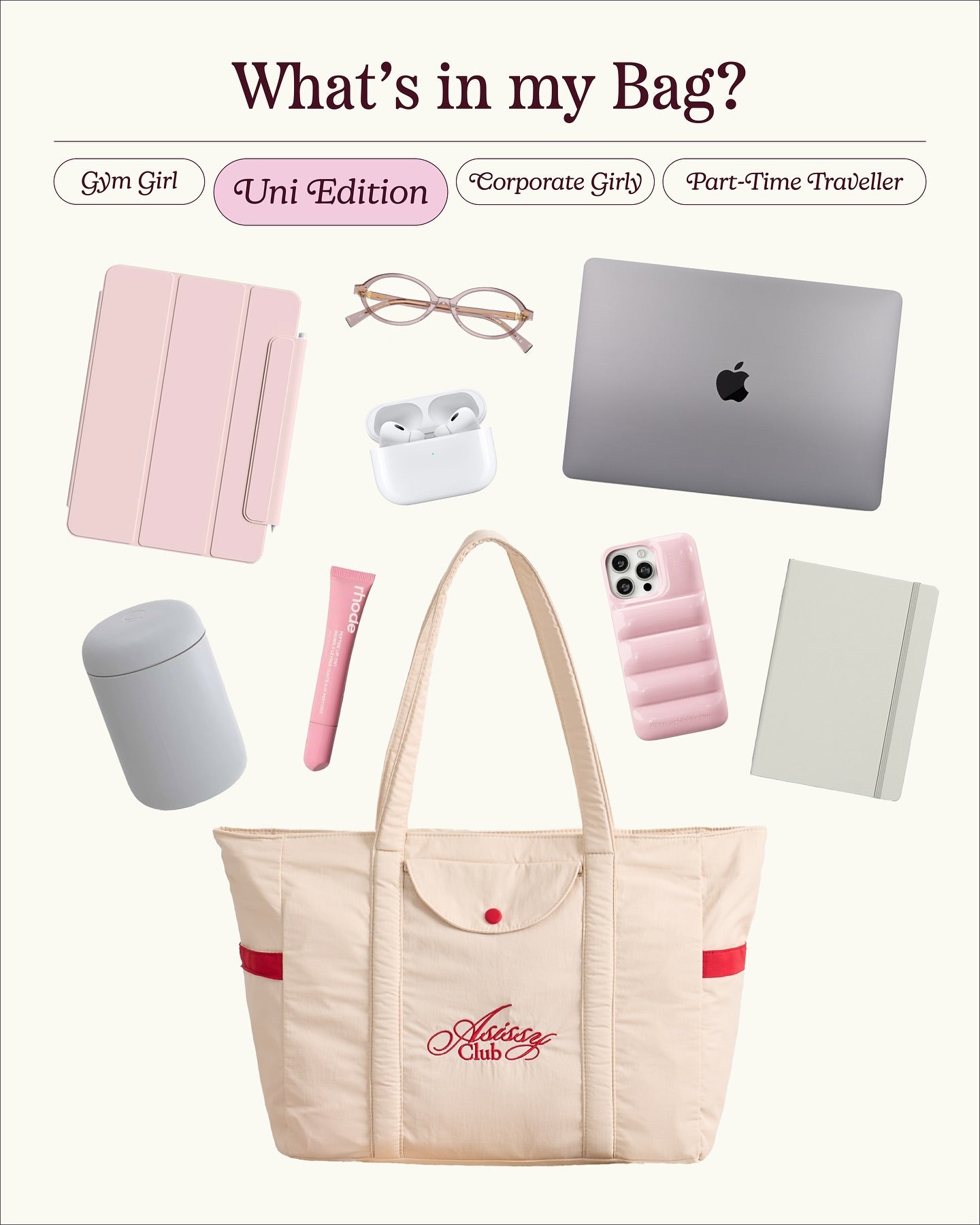 After School Big Tote Bag 大容量奶油色手袋  [ 4 colors ]