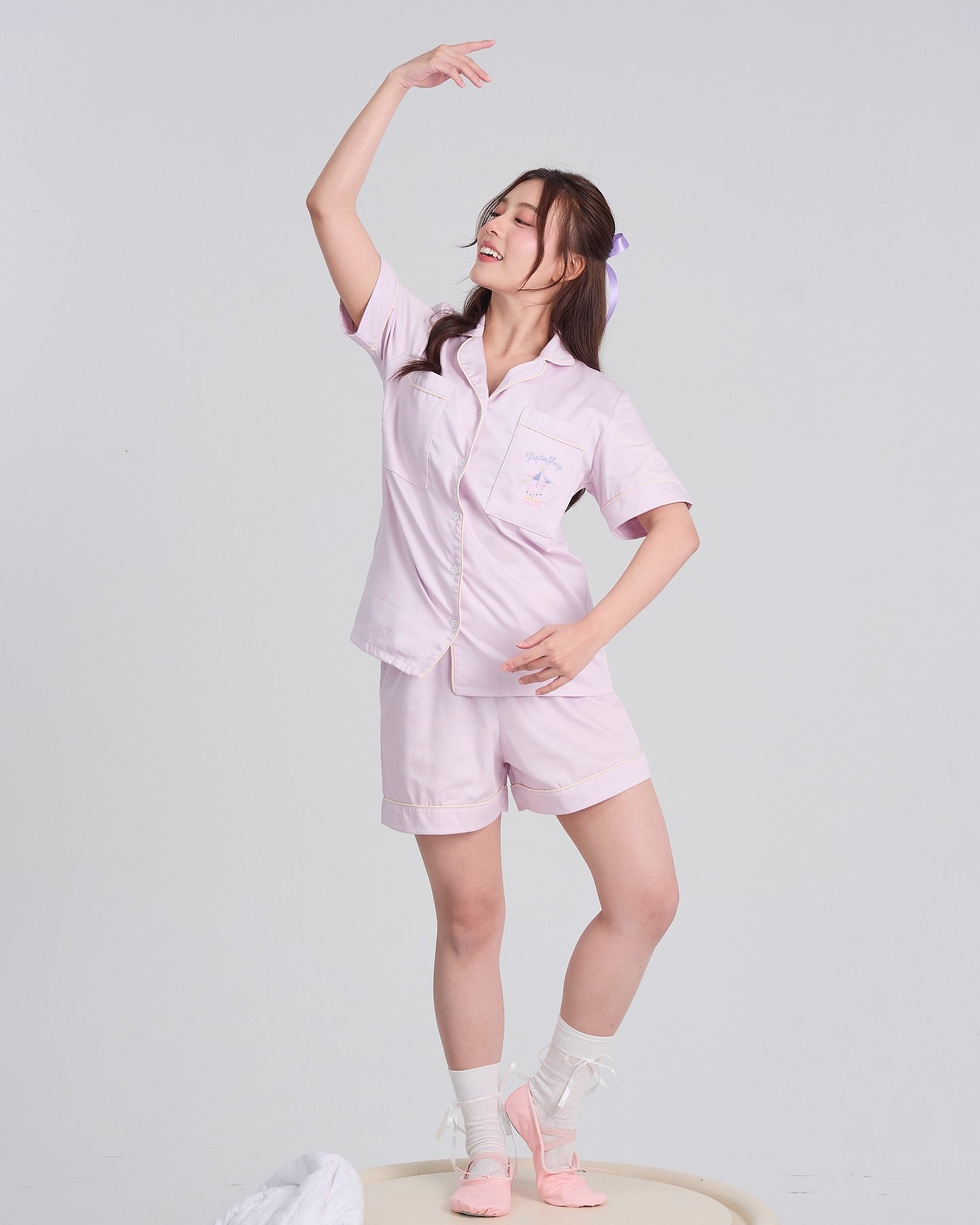 泰國人氣睡衣 Slip To Sleep | Lullaby 粉紫短袖上衣＋長褲 🎠  #無需穿胸罩 #全棉材質