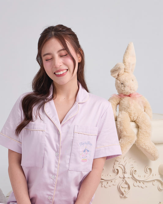 泰國人氣睡衣 Slip To Sleep | Lullaby 粉紫短袖上衣＋長褲 🎠  #無需穿胸罩 #全棉材質