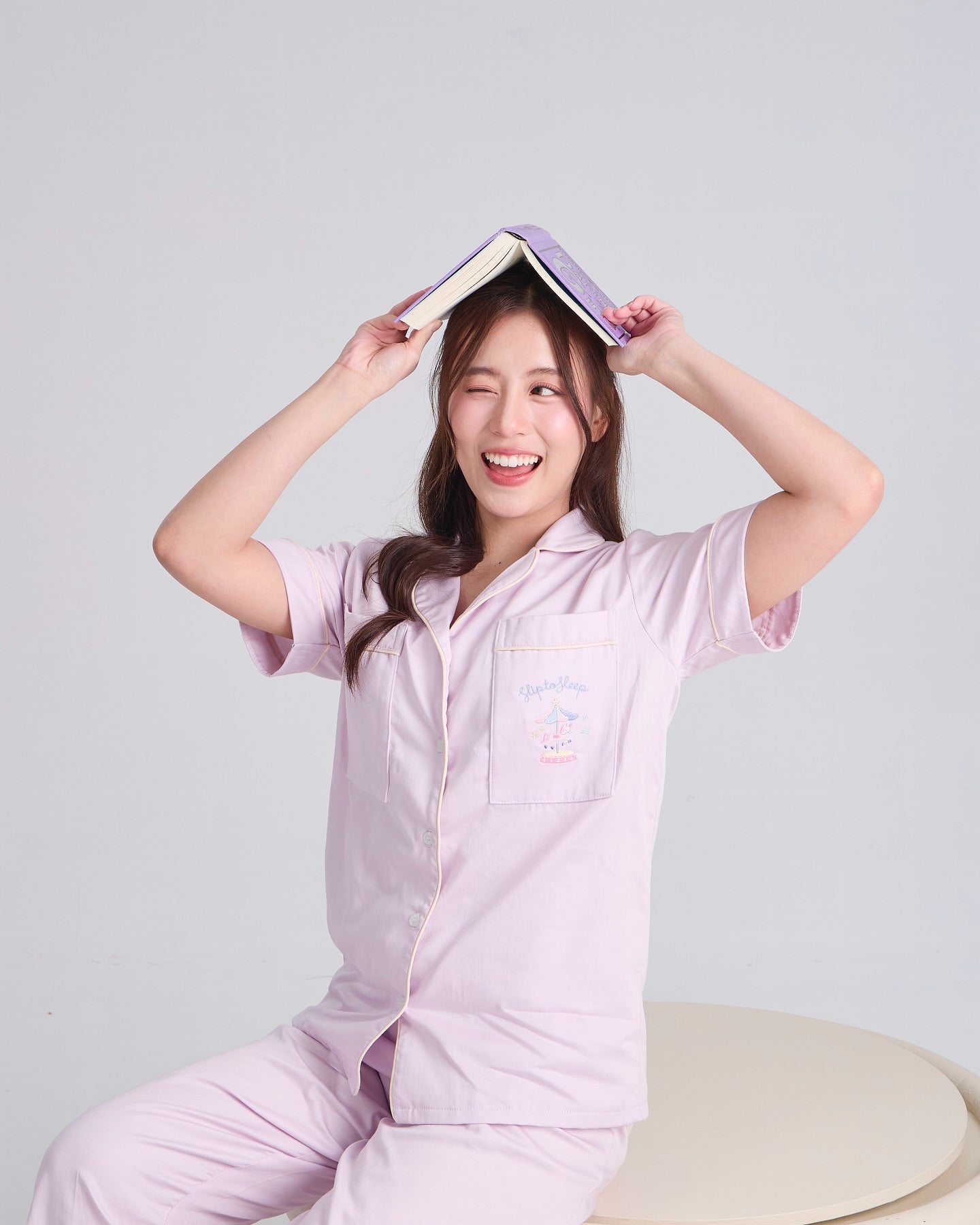 泰國人氣睡衣 Slip To Sleep | Lullaby 粉紫短袖上衣＋長褲 🎠  #無需穿胸罩 #全棉材質
