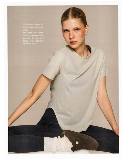 The Flos Club - 顯瘦遮臀彈力T恤Tee